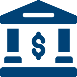 Icon symbol representing a traditional bank building with columns