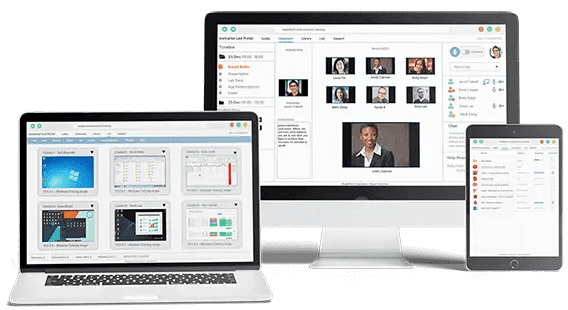 Computer screns with ReadyTech virtual training classroom